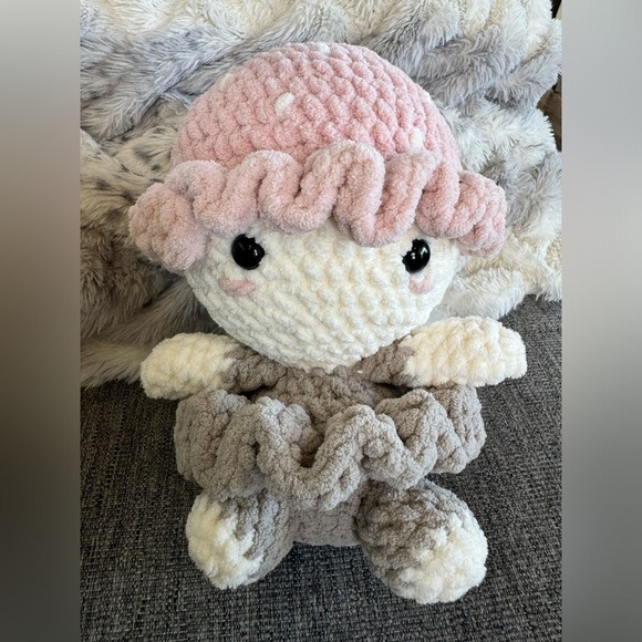 Crocheted Mushroom Toadstool Doll with Pink Hat - Picture 1 of 2